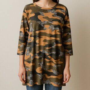 Vasna Women’s Small Brown Camo Stretch Pullover Causal shirt Dress NWT